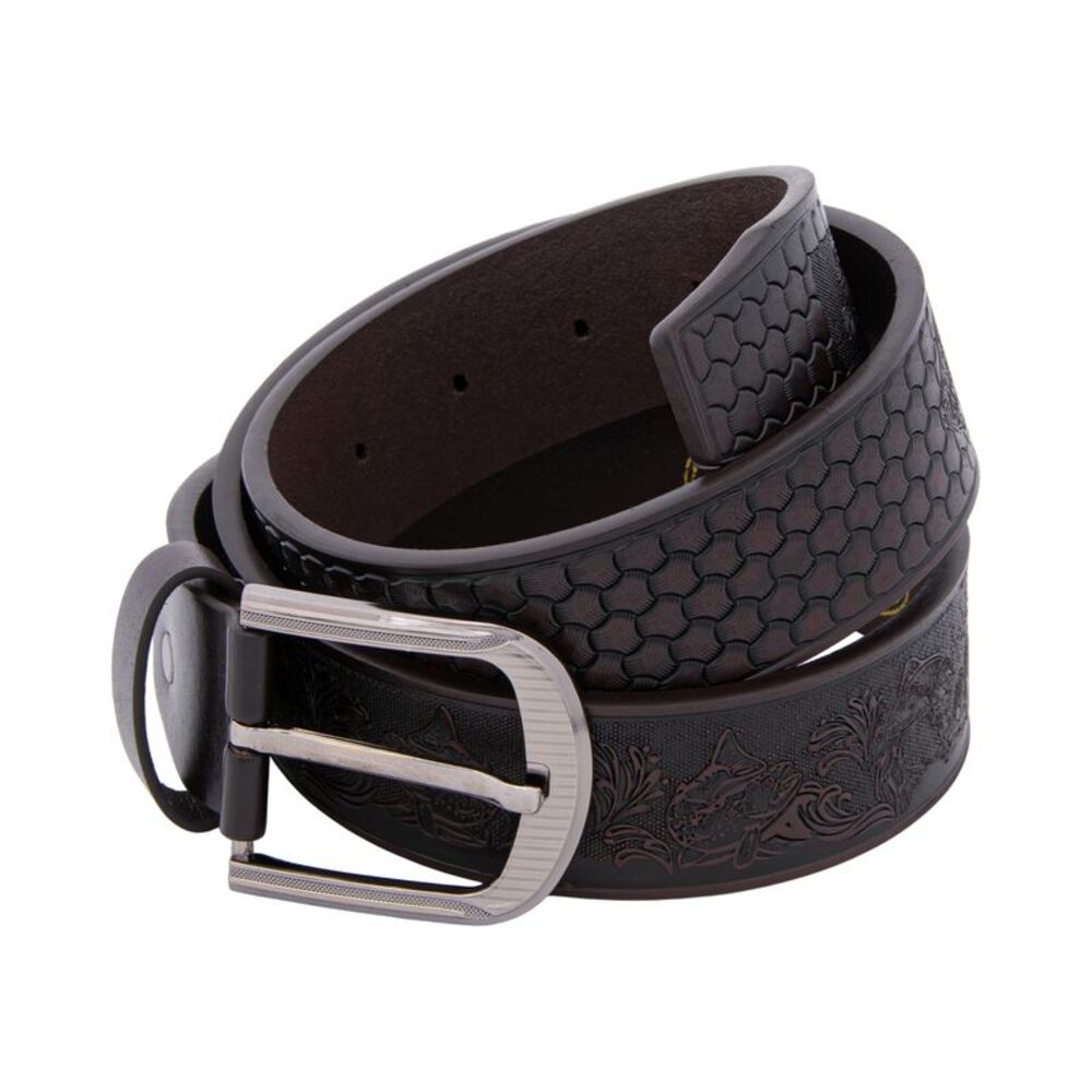 Woodland Creek Men's Embossed Brown Leather Fisherman's Belt, 34